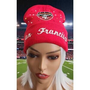 San Francisco 49ers Red Beanie design with Logo, Rhinestones and pearls